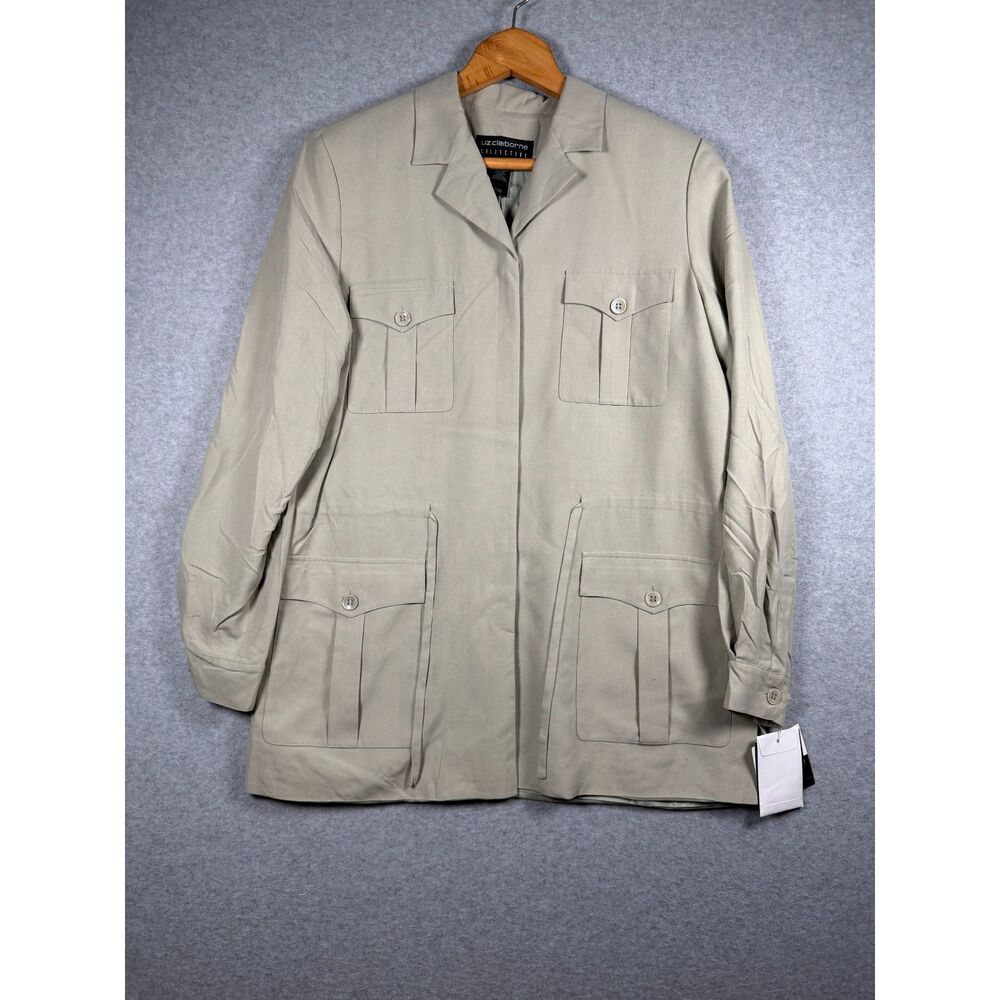 Liz Claiborne Collection Size 10 Silk Sage Green Safari Utility Jacket NWT 3904